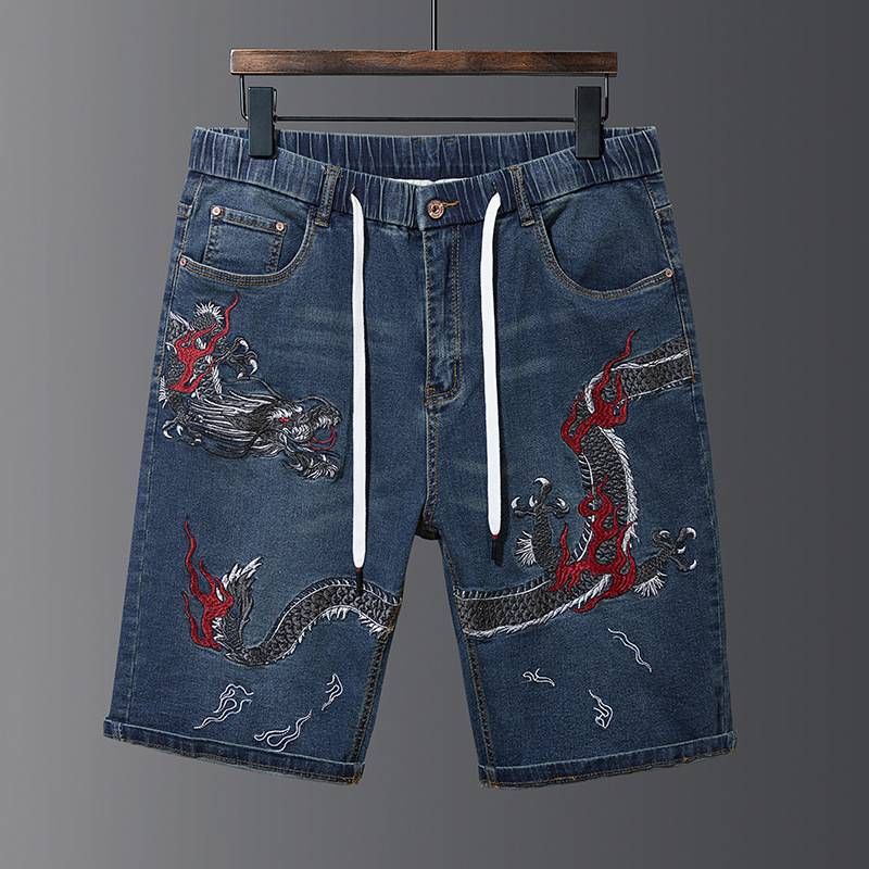 Men's Clothing Plus Size Men's Denim Shorts With Elastic Waist Loose And Comfortable Mid Waist Denim Shorts_viptrois.com
