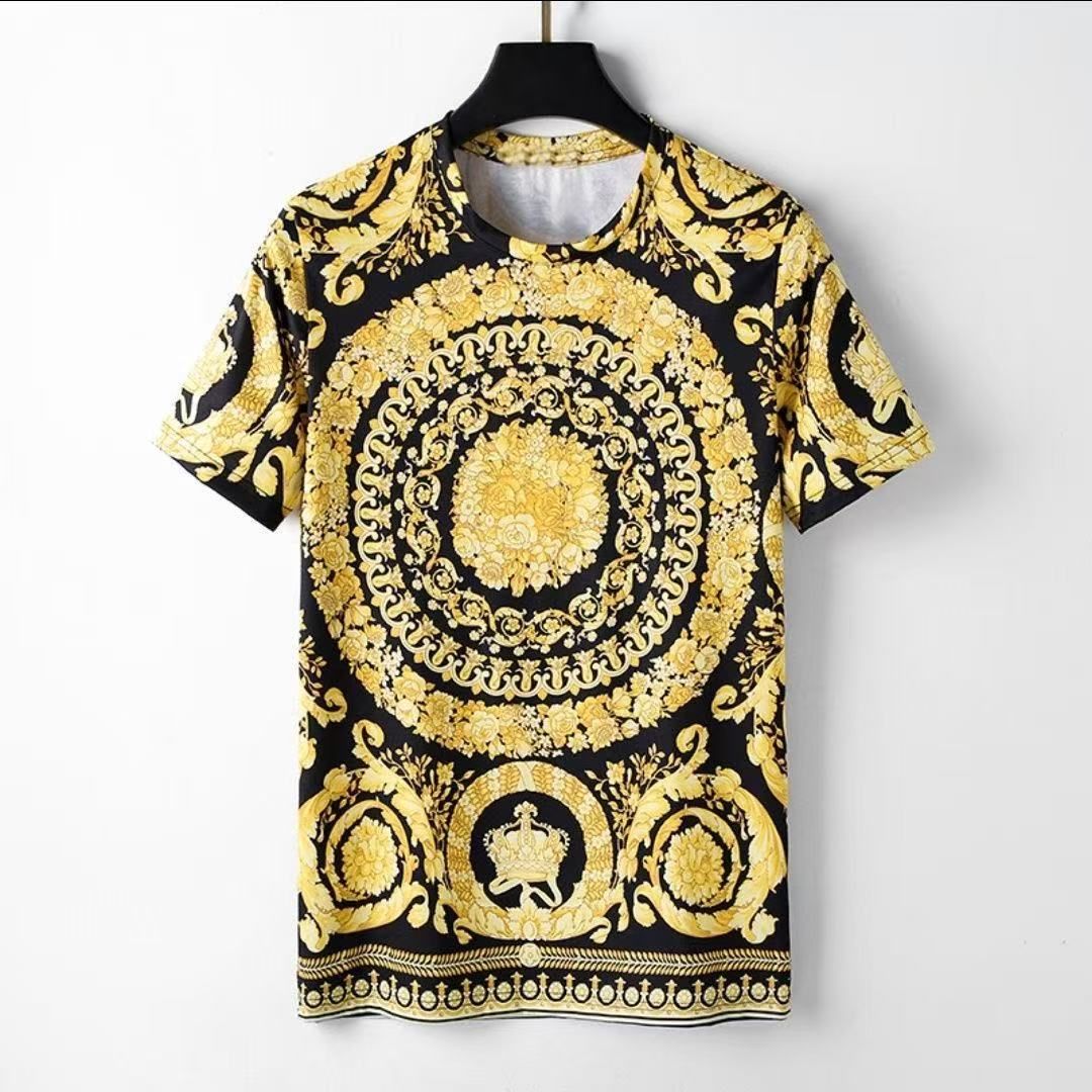 Chaonan Short-sleeved Summer Leisure Cool Half-sleeved Fashion Luxury Gold Printed Loose Round Neck Short-sleeved T-shirt_viptrois.com