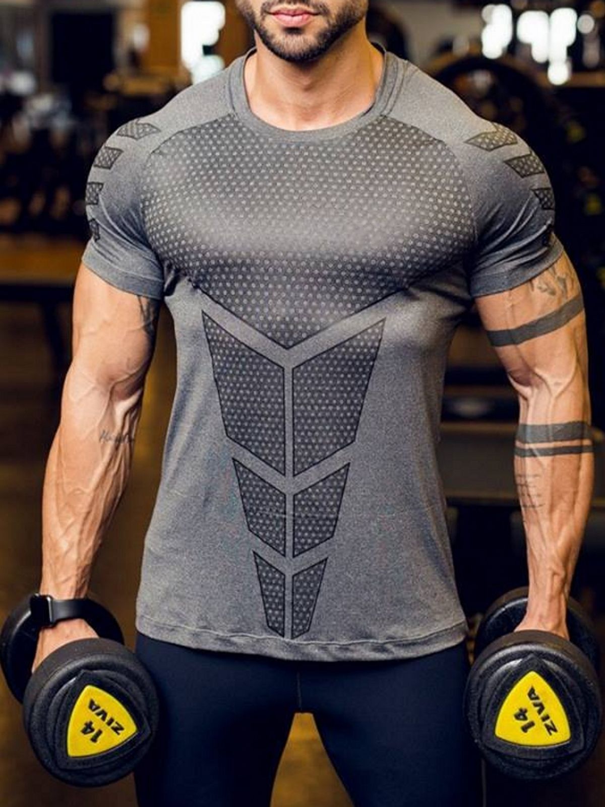Men's Clothing New Products Men's Printed Tights European Size Fitness Short Sleeved T Shirt Summer Men's Running Quick Drying Clothes_viptrois.com