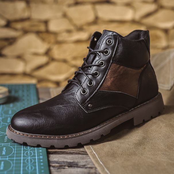 Large Size Men's Leather Boots Trendy Men's Medium Top Short Boots Beautiul Size Tooling Boots High Top Martin Boots_viptrois.com