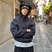 Dark Gray Short Boxy Sweater Men's Spring And Autumn Teen Stiff Hoodie American Retro Heavy Coat_viptrois.com