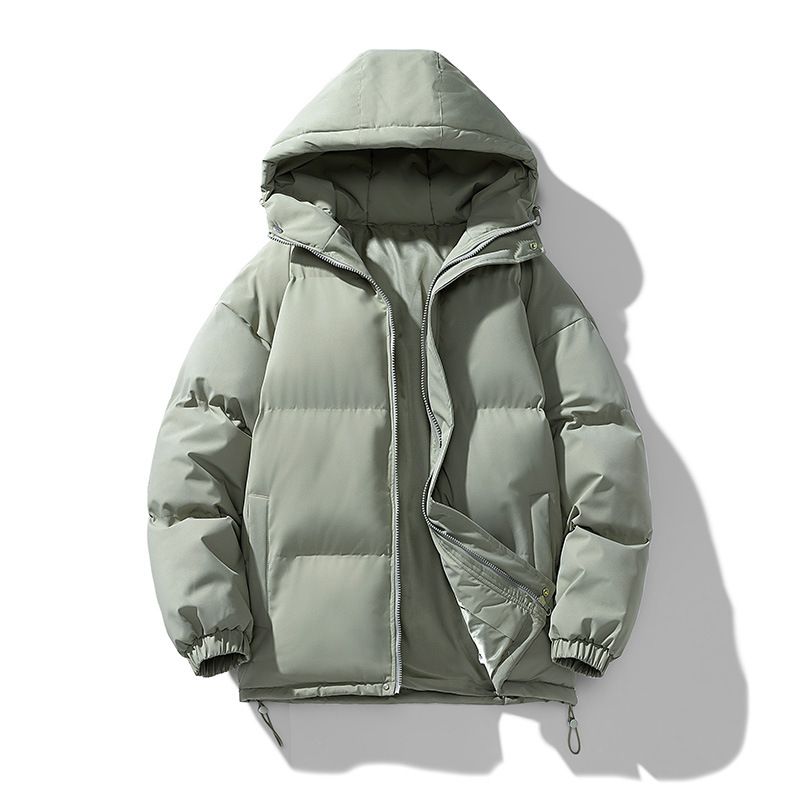 Winter Cotton-padded Men's Solid Color Hooded Down Cotton-padded Jacket, Couple Korean-style Trendy Loose Jacket, Warm Casual Top_viptrois.com