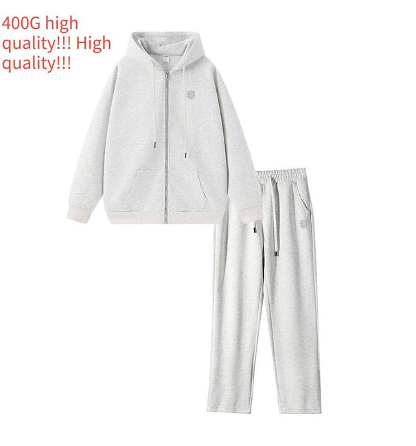 Men's High-Quality 400GSM Heavyweight Hoodie Set, US Embroidery American Style Unisex Double Zip Couple Hooded Outfit, Trendy Brand Set_viptrois.com