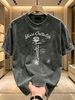 230g Washed Men Casual Tee Vintage Rose Gothic Letter Print Short Sleeve Loose Daily Streetwear T-Shirt_viptrois.com