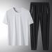 Men's Clothing Ice Silk Round Neck T-shirt Sports Air Conditioning Trousers Ice Silk Suit_viptrois.com