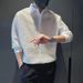 Men's Stylish 3/4 Sleeve Polo Shirt Summer Thin Ice Silk Loose Fit Versatile Trendy Cool Sophisticated V Neck Top_viptrois.com