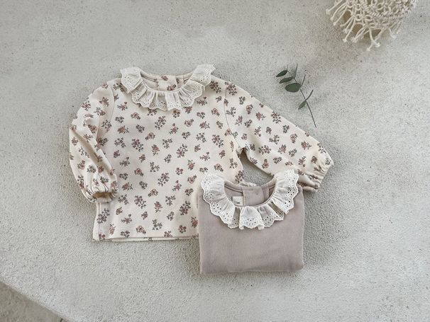 Mother & Kids 2026 Spring Baby's Top Floral Base Shirt Cotton T-Shirt Long Sleeve Women's Lace Lap Crewneck Korean Style_viptrois.com