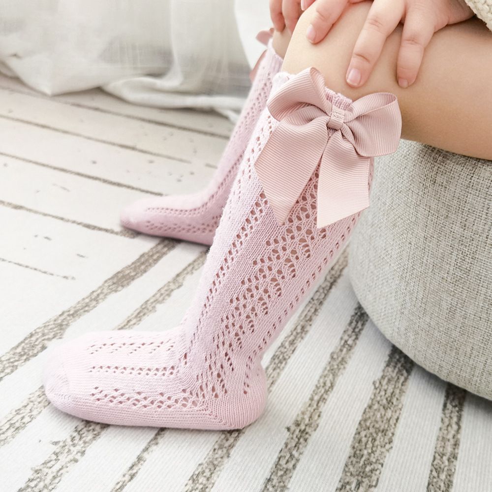 New Summer Baby Knee High Socks Kids Girls Bow Long Sock Soft Cotton Mesh Breathable Children Hollow Out Socken For 0-7Years_viptrois.com
