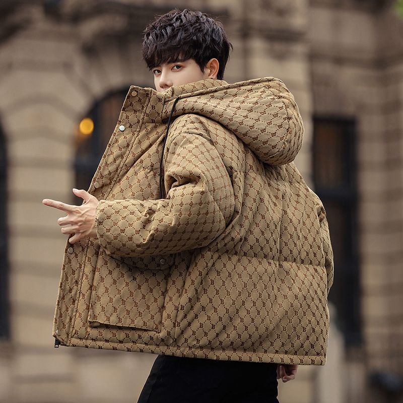 Men's Clothing Couple's Winter New Short Thickened Jacket For Men's Trendy Brand Wide Collar Hong Kong Style Old Flower Down Jacket For Men And Women_viptrois.com