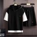 Men's clothing Waffle short-sleeved suit men's two-piece suit brand casual sports two-piece tops men's clothing matching set_viptrois.com