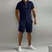 2pcs Casual Trendy Lapel Zip Sports Fleece Polo Shirt Set For Sports Gifts_viptrois.com