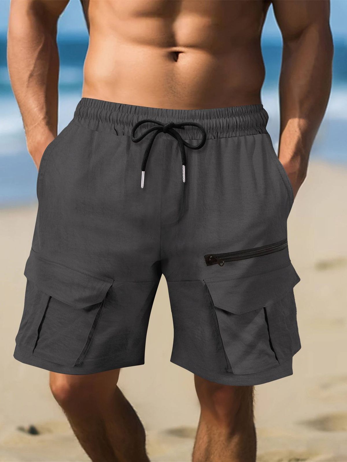 Men's Sports Shorts, Metallic Luster Shorts, Multi-pocket Work Shorts, Running And Cycling Shorts_viptrois.com