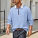 2026 Men's Collarless Half-Zip Waffle Shirt Casual American Loose Color-Plaid Sweatshirt For Men_viptrois.com