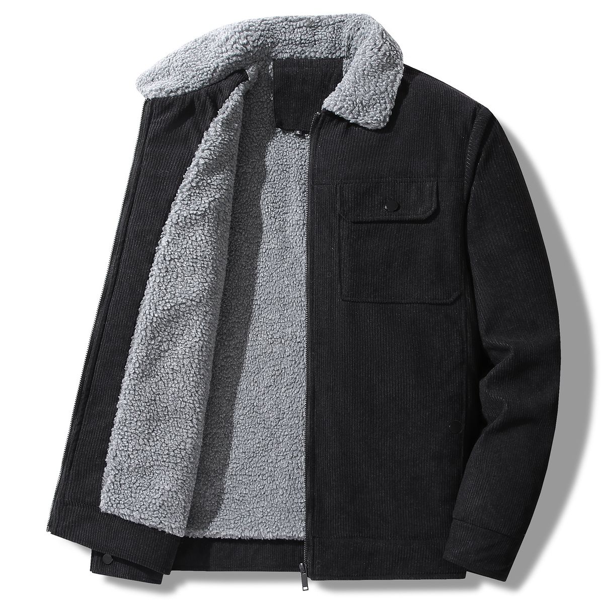 Men’s Corduroy Sherpa Jacket – Winter Fleece-Lined Workwear Coat With Multi-Pockets (M-5XL, Black/Khaki/Army Green/Gray)_viptrois.com