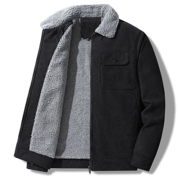 Men’s Corduroy Sherpa Jacket – Winter Fleece-Lined Workwear Coat With Multi-Pockets (M-5XL, Black/Khaki/Army Green/Gray)_viptrois.com
