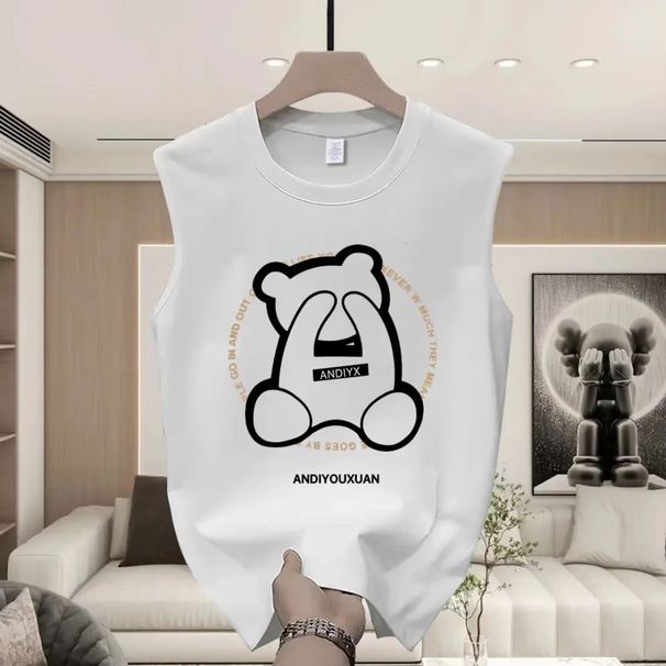 2025 New Cotton Printed Crew Neck Vest Sleeveless Loose Casual Short-sleeved T-shirt For Men And Women_viptrois.com