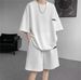 Heavy Waffle Five Point T Shirt Suit Men's Ho Summer Leisure Loose Fashion Five Point Pants Sports Suit_viptrois.com