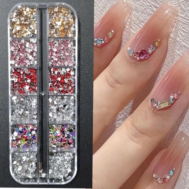 Nails Art 12 Grid Mini Color Nail Diamond Nail Art Accessories Special Round Flat Bottom Diamond White Champagne Nail Accessories_viptrois.com