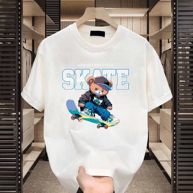Men's Clothing Summer Heavyweight Pure Cotton Handsome Youth Short Sleeved T Shirt Street Loose Tops_viptrois.com