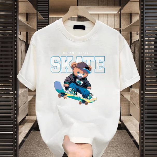 Men's Clothing Summer Heavyweight Pure Cotton Handsome Youth Short Sleeved T Shirt Street Loose Tops_viptrois.com