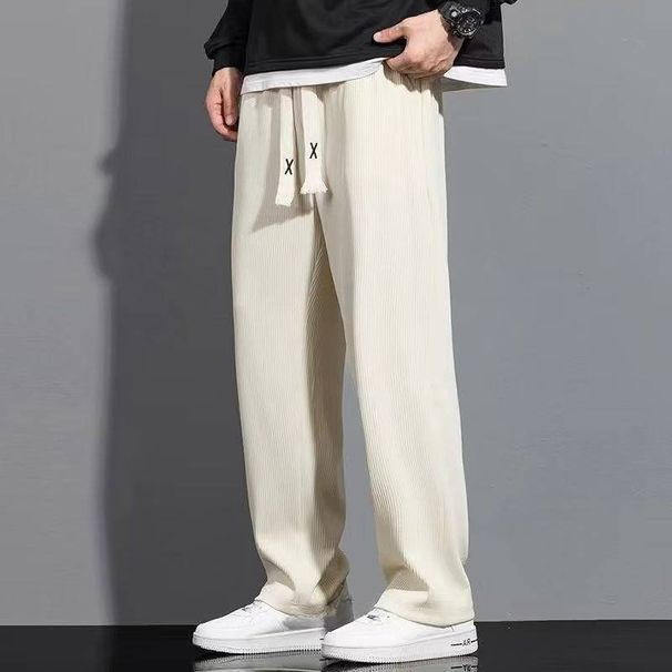 Men's Clothing Spring And Autumn Drape Design Sense Cool High Street Sports Pants Loose Straight Wide Leg Casual Trousers_viptrois.com