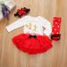 Kid's Clothing Christmas Girl Baby Hot Print Top + Gauze Skirt + Socks + Headdress_viptrois.com