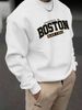 Autumn And Winter Men's Casual Loose, Simple And Fashionable Boston Black Golden Letter Graphicprint Round Neck Long Sleeved Sportswear_viptrois.com
