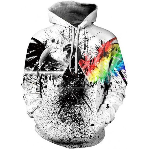 Men's High Street Loose Hooded Sweater, Sweatshirt, Hot-selling In Europe And America, Contrasting Colors, Eagle Graffiti 3D Printing_viptrois.com