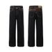 Men's Clothing Dark Plaid Patchwork Jeans Loose High End Casual Straight Pants_viptrois.com