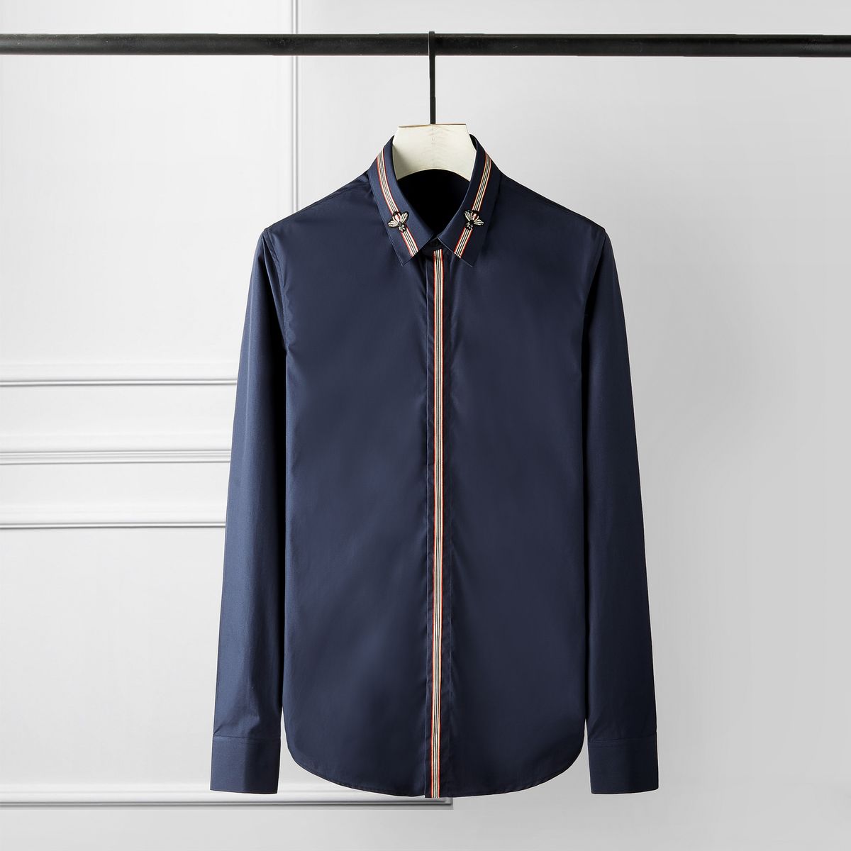 Men's Clothing Men's Slim Fit Long Sleeved Shirt Trendy Style Double Honey Embroidered Label Sales Casual Shirts_viptrois.com