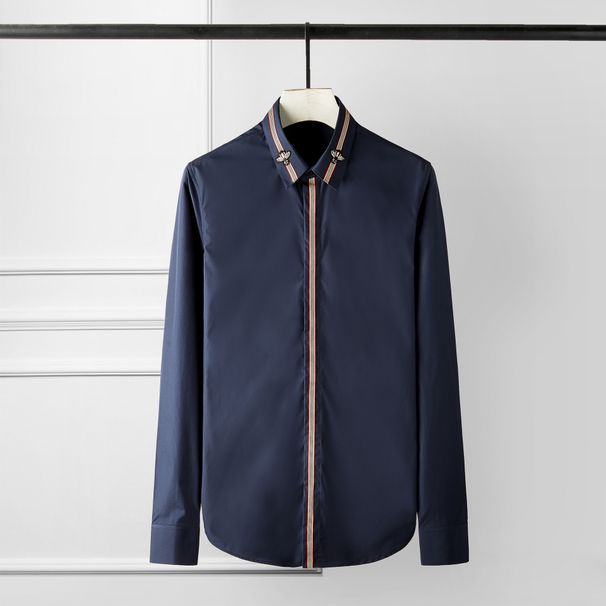 Men's Clothing Men's Slim Fit Long Sleeved Shirt Trendy Style Double Honey Embroidered Label Sales Casual Shirts_viptrois.com