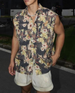 New Summer Loose Casual Vacation Vest Personality Full Print Floral Cuban Collar Double Pocket Sleeveless Top_viptrois.com