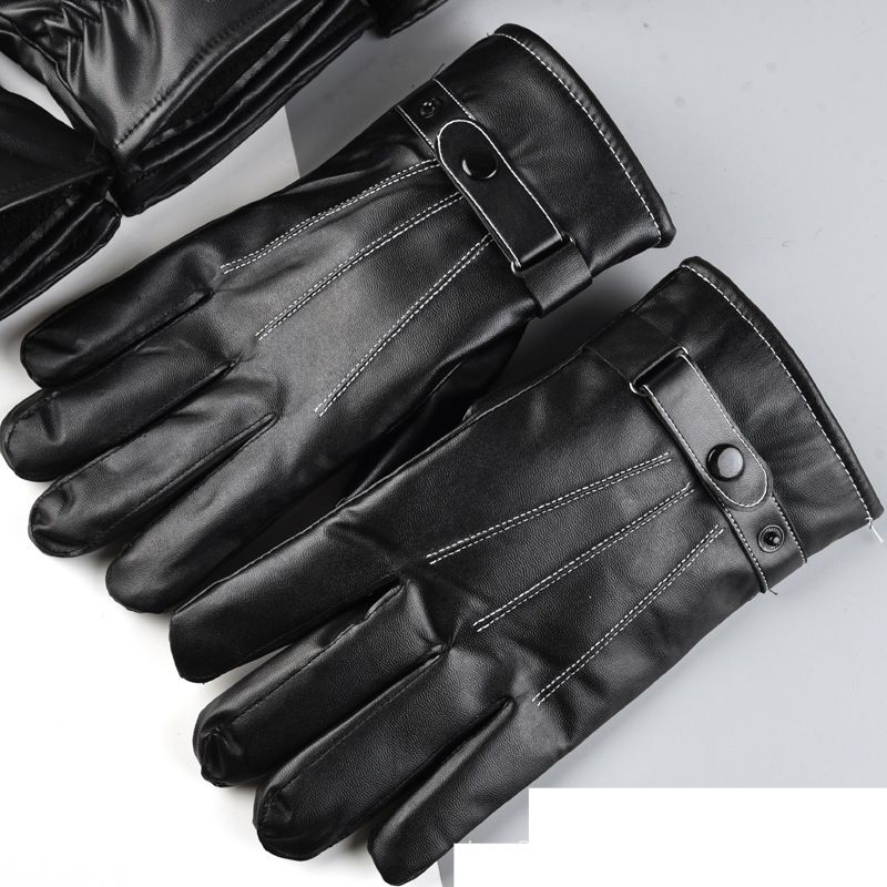 Gloves Men's Winter Touch Screen Leather Gloves Warm Cold Protection Plus Velvet Thick Cotton Gloves Outdoor Riding Battery Vehicle Gloves_viptrois.com
