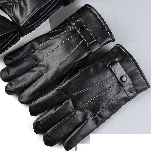 Gloves Men's Winter Touch Screen Leather Gloves Warm Cold Protection Plus Velvet Thick Cotton Gloves Outdoor Riding Battery Vehicle Gloves_viptrois.com