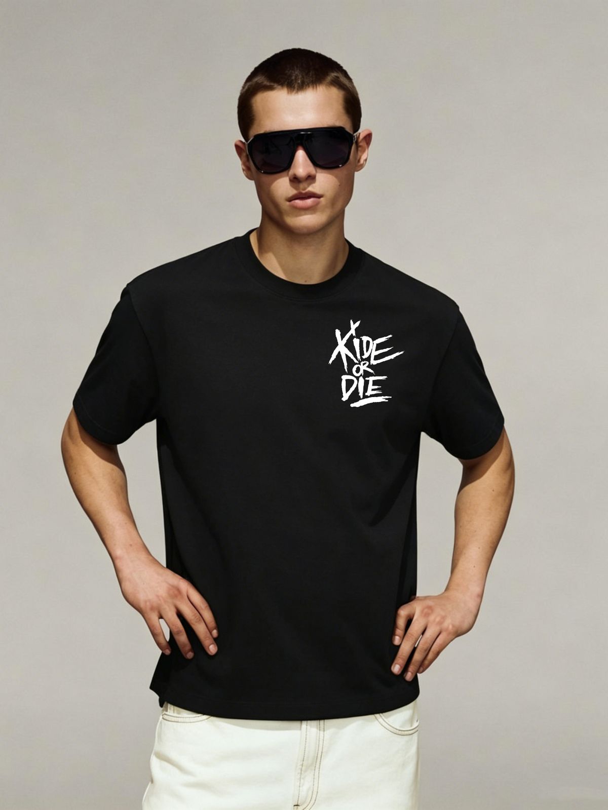 American High Street Style Oversized Handwritten Slogan Printed T-Shirt Men's Trendy Short Sleeve Top_viptrois.com