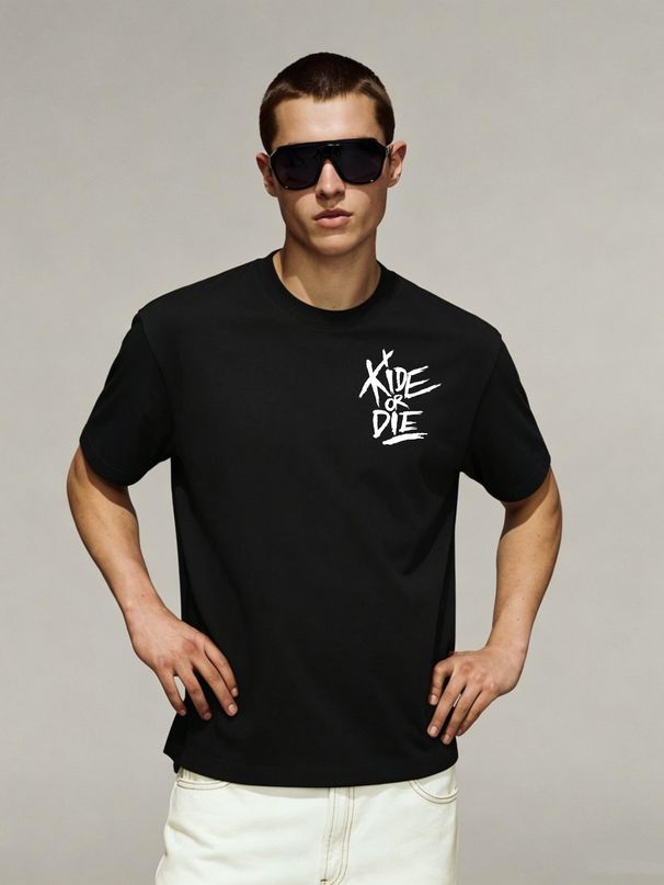 American High Street Style Oversized Handwritten Slogan Printed T-Shirt Men's Trendy Short Sleeve Top_viptrois.com