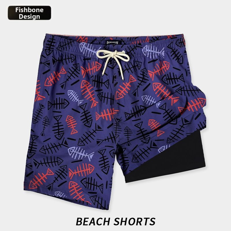 Men's Plus Size Quick Drying Banselon Beach Shorts Loose Fit With Lining Straight Leg Swimwear_viptrois.com