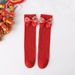 Children's socks autumn and winter style red festive new year cute tassel three dimensional bow girls calf socks comfortable cotton socks_viptrois.com