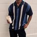 Men's Clothing Summer Breathable Hollow Vertical Stripes Color Matching Knitted Polo Shirt Version Of Light Mature New Design Lapel Short Sleeve Men_viptrois.com