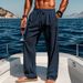 Men's Clothing Skin Friendly Breathable Cotton And Linen Loose Casual Sports Trousers_viptrois.com