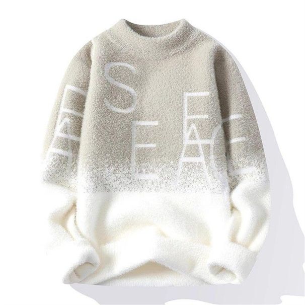 New Product Fashion Knitwear Pullovers Youth/Men Artificial Mink Fur Half High Collar Jacquard Long Sleeve Thick Sweater_viptrois.com