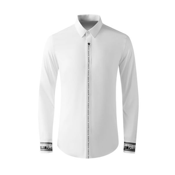 Men's Stylish Letter & Star Embroidered Shirt – Slim Fit Long Sleeve Cotton Casual Top With Unique Placket Design_viptrois.com