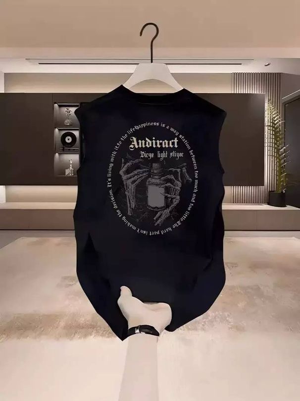 New Style For Summer 2025: Sleeveless Base Vest, Sports Short-sleeved Shirt, American-style Heavyweight Loose Top_viptrois.com