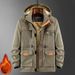 Men's All-Season Utility Jacket – Lightweight Nylon Shell With Fleece Lining, Multi-Pocket Tactical Design & Hooded Windbreaker (Khaki/Army Green)_viptrois.com