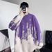 Men's Retro Knit Sweater – Oversized Casual Pullover With Tie-Dye Pattern (M-2XL, Black/Purple)_viptrois.com