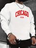 Men's Loose Casual Fashionable Retro CHICAGO USA Pattern Printed Round Neck Long Sleeved Sweatshirt Suitable For Autumn And Winter Wear_viptrois.com
