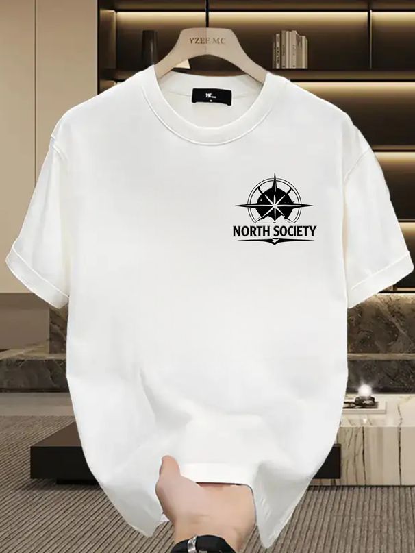 Summer New Short-sleeved T-shirt, Men's NORTH SOCIETY Compass Pattern Creative Printing Half-sleeved Youth Trend Versatile Casual Loose Base_viptrois.com