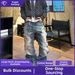 High Street Style Men's Wide Leg Jeans With Distressed Washed Denim Embossed Design, Loose Fit, Retro Style._viptrois.com