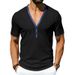 Men's Summer V-Neck Henley Short Sleeve T-Shirt Stretch Comfort Fit Casual Contrast Trim Tee Stylish V-Neck Henley Design_viptrois.com