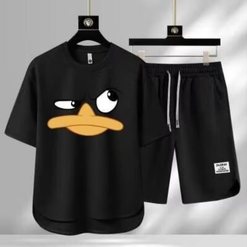 Men's Clothing 2024 Waffle Casual Summer Suit Men's Loose Teen Short sleeved T shirt Shorts Handsome Two piece Suit_viptrois.com
